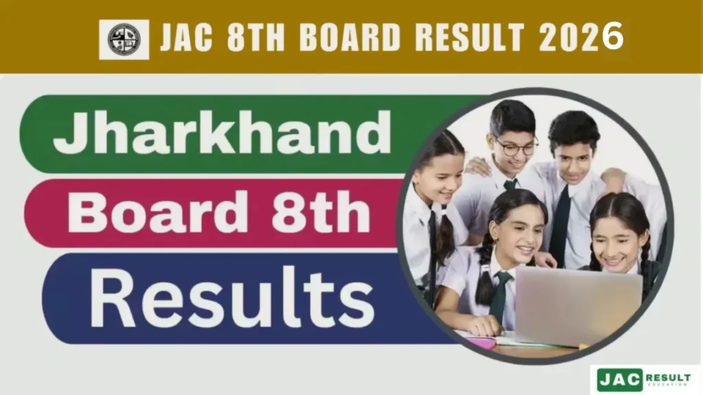 Students checking JAC 8th Board Result 2026 online – Jharkhand Board Class 8 Result update with happy students
