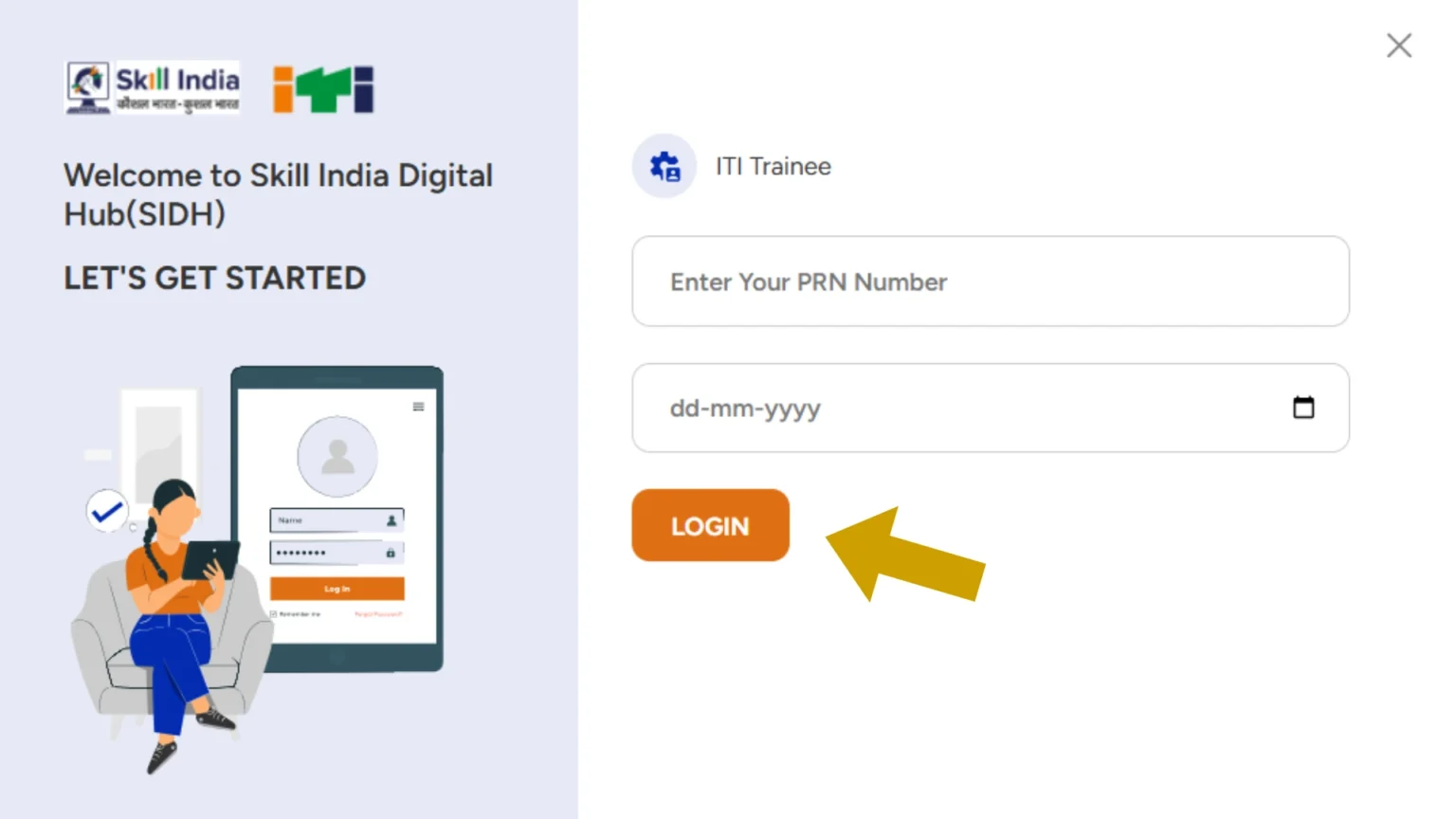 NCVT ITI Admit Card 2025 Released – Direct Link, Dates & Full Process 3 Login screen of Skill India Digital Hub to download NCVT ITI Admit Card 2025 using PRN and DOB